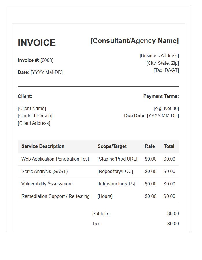 Application Security Testing Invoice Template