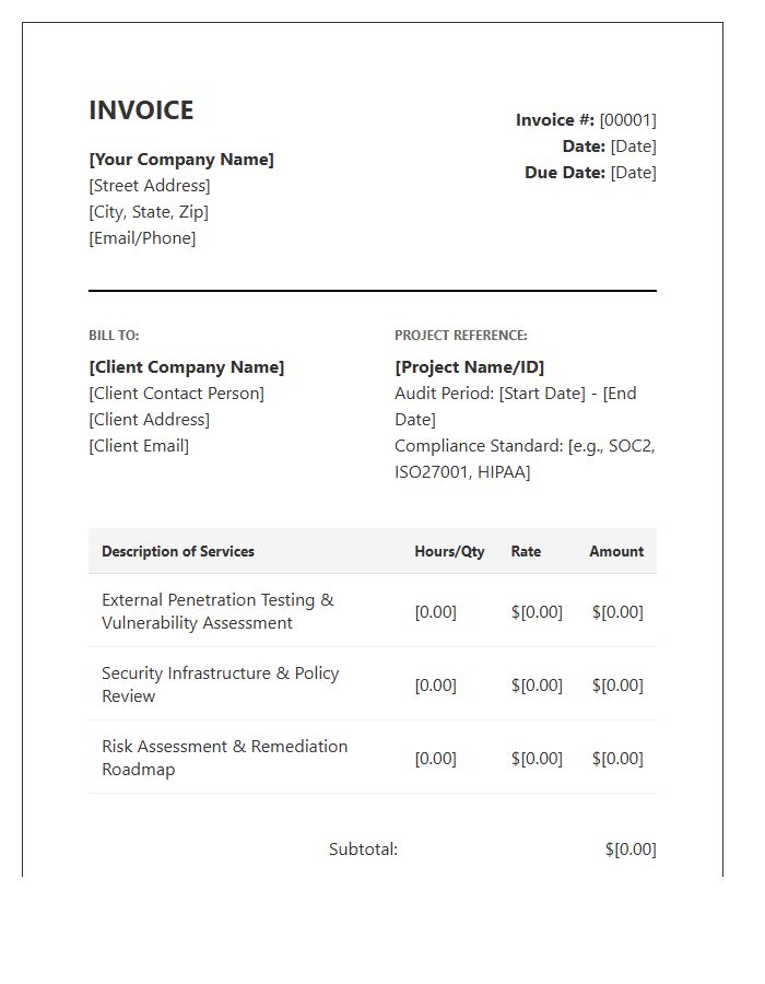 Cybersecurity Audit Professional Service Invoice Template
