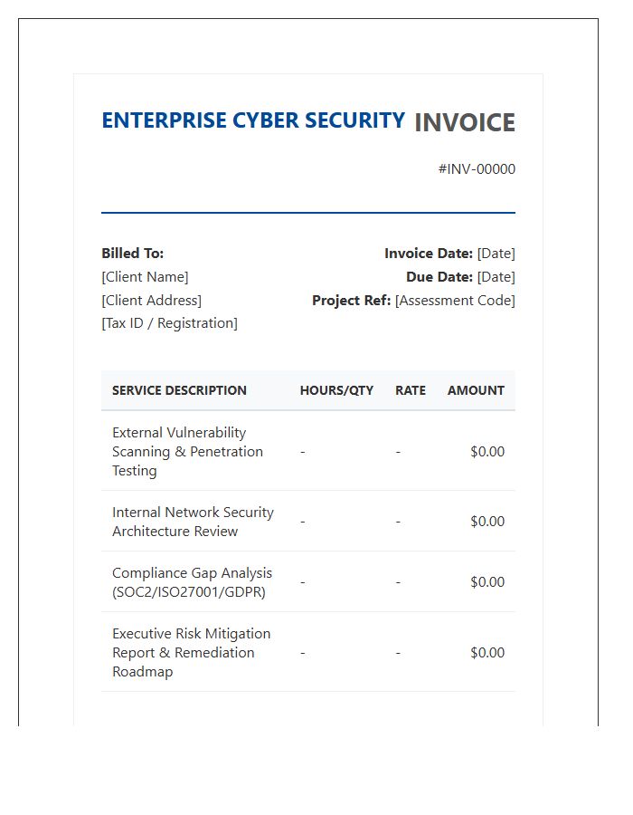 Enterprise Cybersecurity Risk Assessment Invoice Template