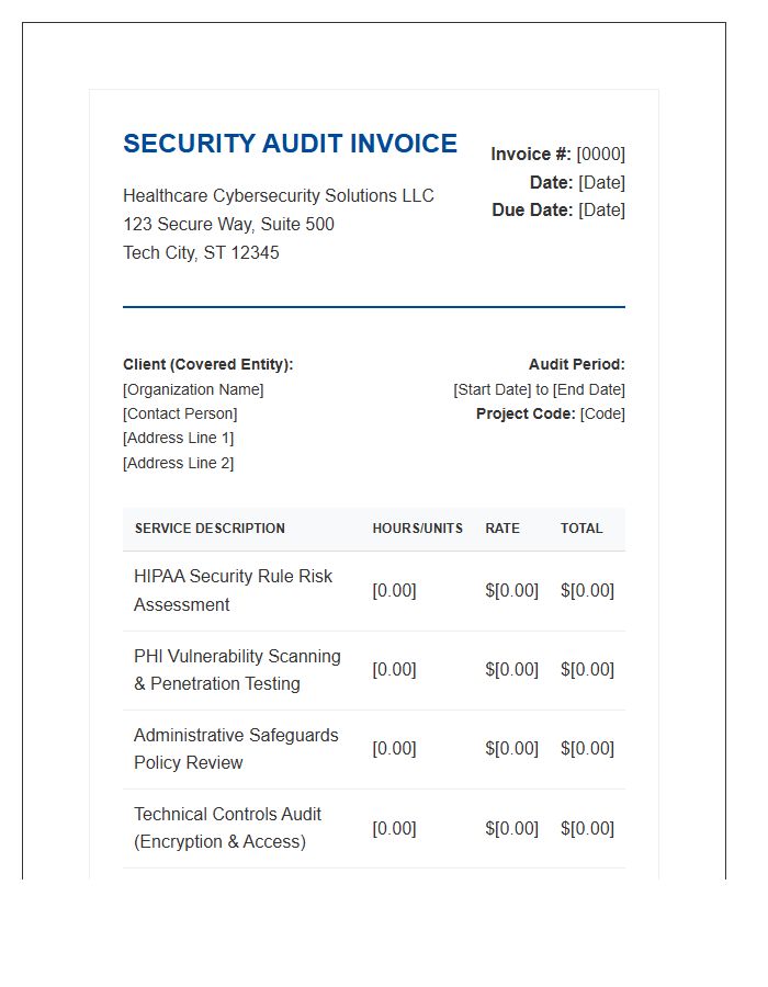 Healthcare Data Security Audit Invoice Template