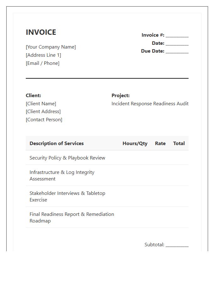 Incident Response Readiness Audit Invoice Template