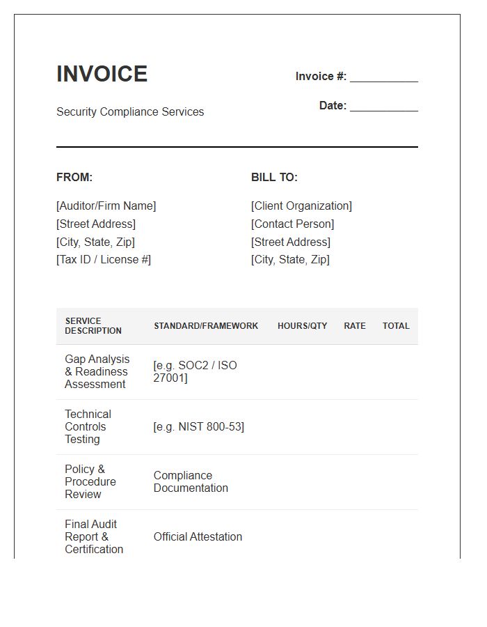 Information Security Compliance Audit Invoice Template