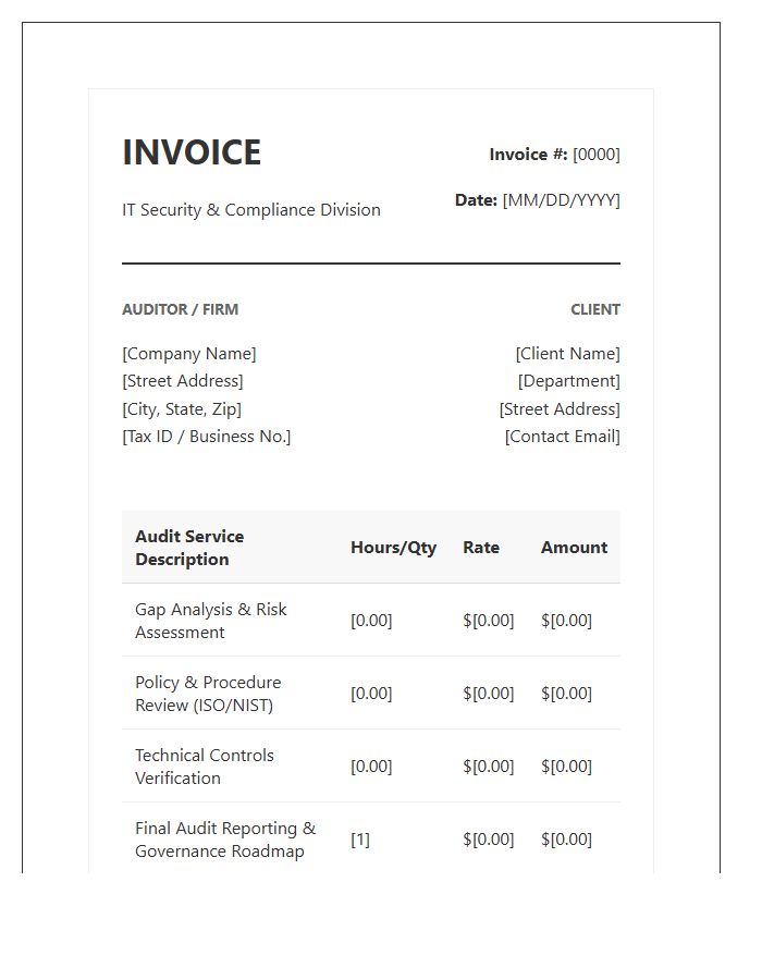 IT Security Governance Audit Invoice Template