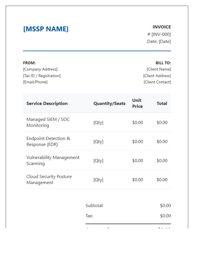 Managed Security Service Provider Invoice Template