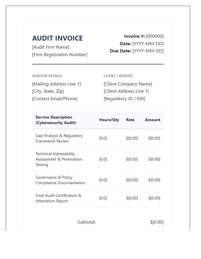 Regulatory Cybersecurity Audit Invoice Template