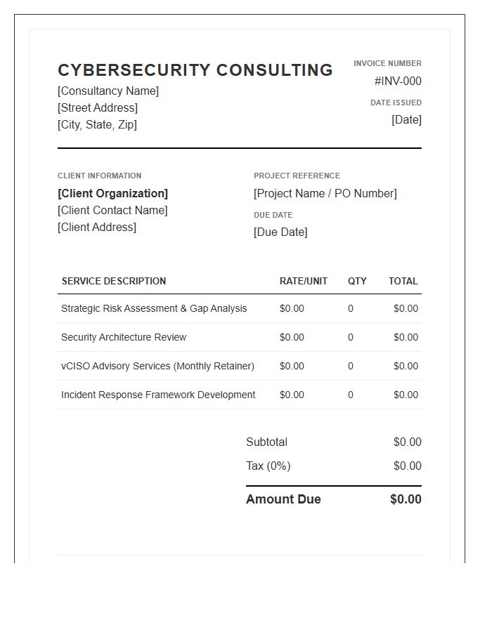 Strategic Cybersecurity Consulting Invoice Template