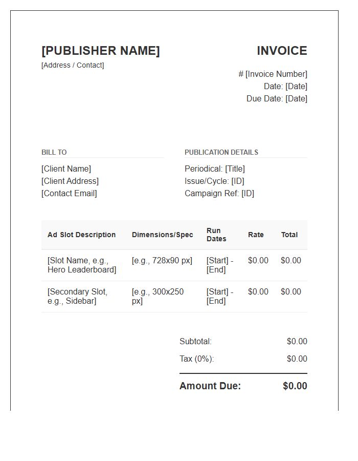 Digital Periodical Advertising Slot Invoice Template