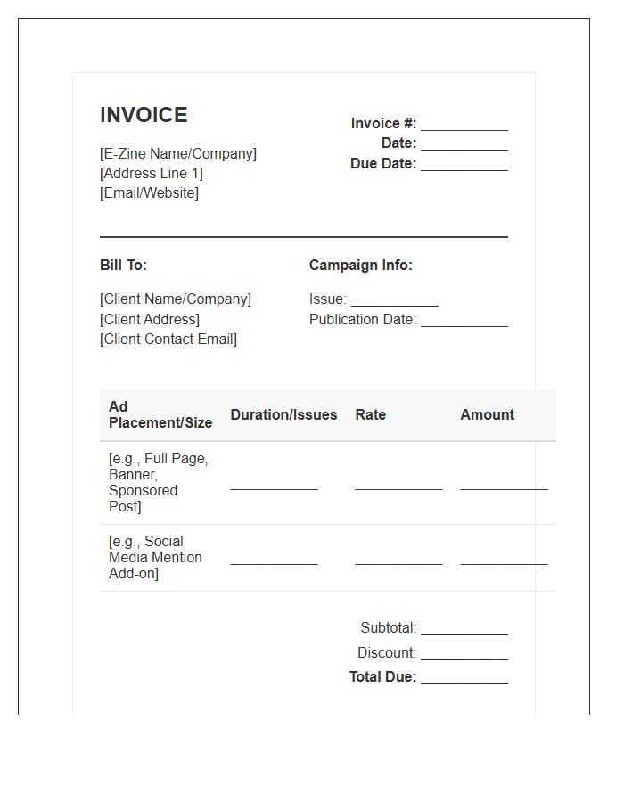 E-Zine Advertisement Space Invoice Template