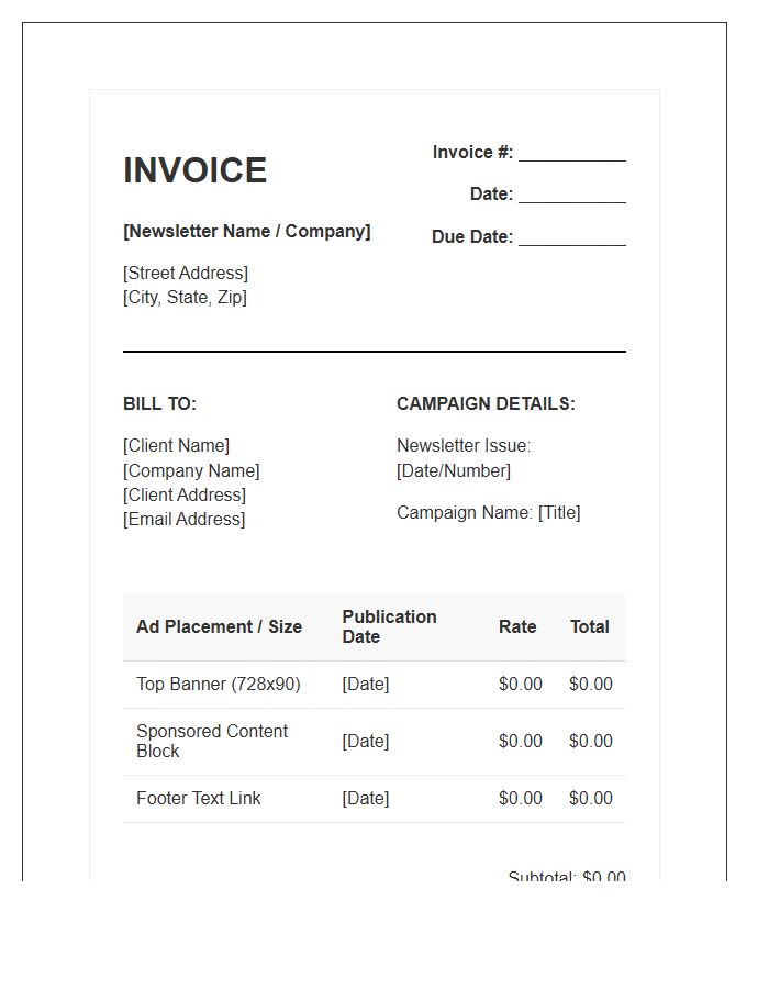Newsletter Banner Advertising Invoice Template