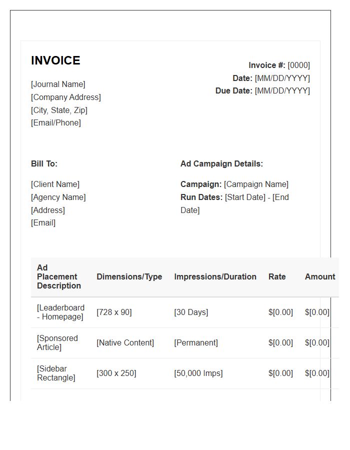 Online Journal Ad Placement Invoice Template