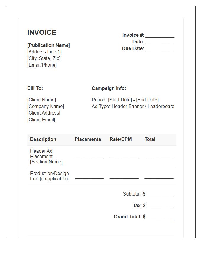 Online Publication Header Ad Invoice Template