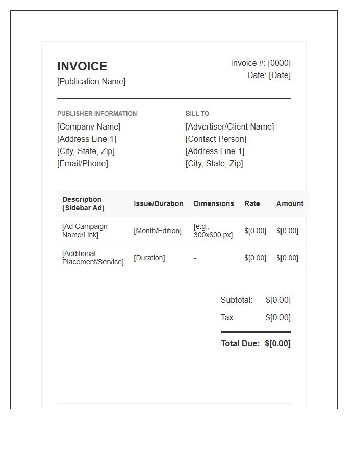 Publication Sidebar Advertisement Invoice Template