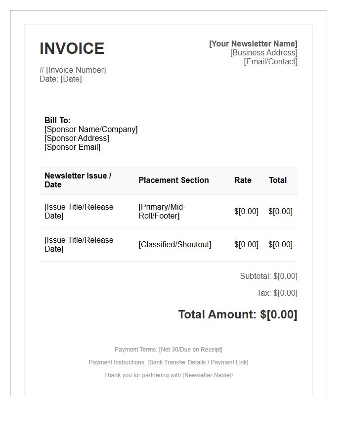 Sponsored Newsletter Section Invoice Template