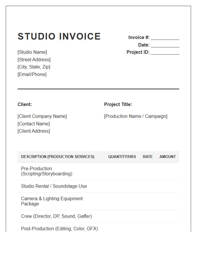 Broadcast Video Production Studio Project Invoice Template