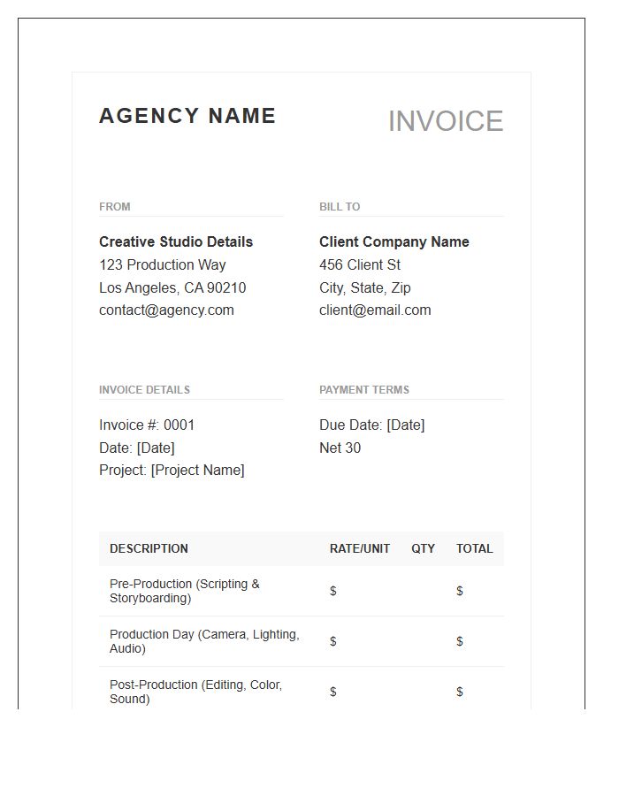 Creative Agency Video Production Studio Invoice Template
