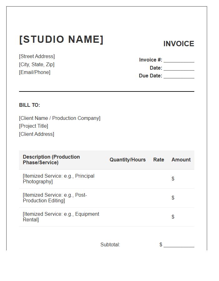 Independent Film Studio Project Invoice Template