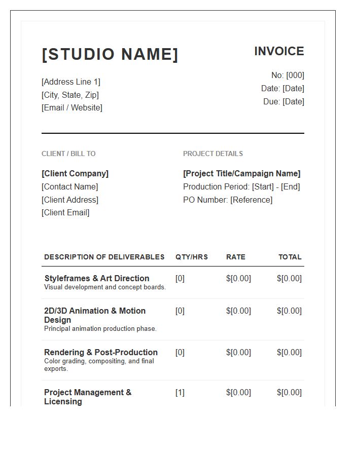 Motion Graphics Production Studio Project Invoice Template