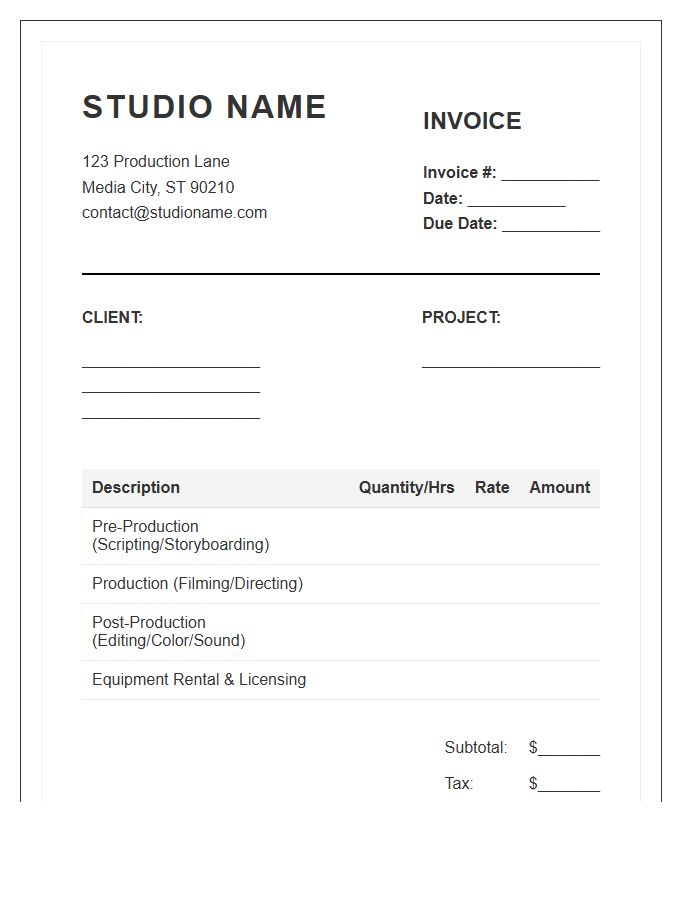Promotional Video Production Studio Project Invoice Template