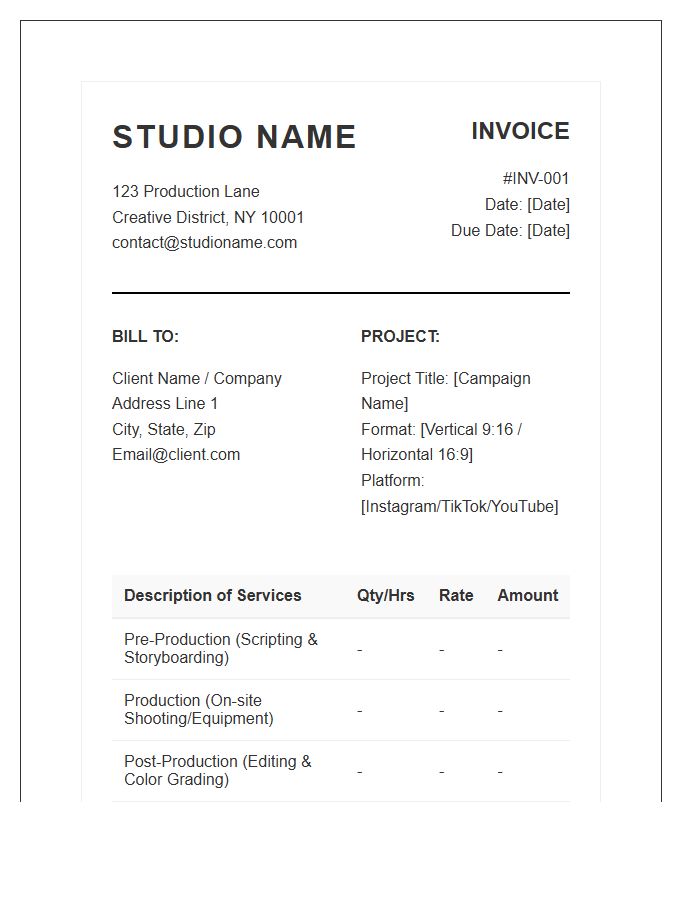 Social Media Video Production Studio Invoice Template
