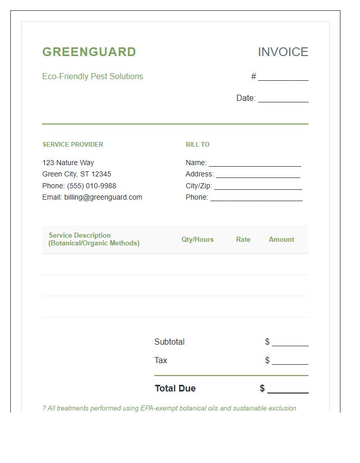 Eco Friendly Pest Control Service Invoice Template