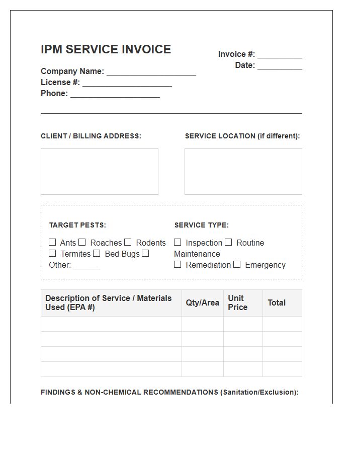 Integrated Pest Management Service Invoice Template