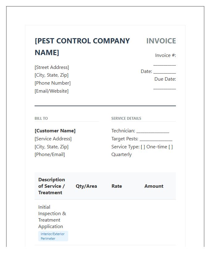 Professional Pest Control Service Invoice Template