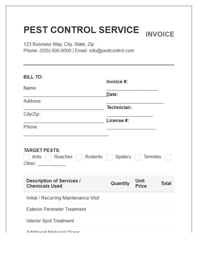 Residential Pest Control Service Invoice Template