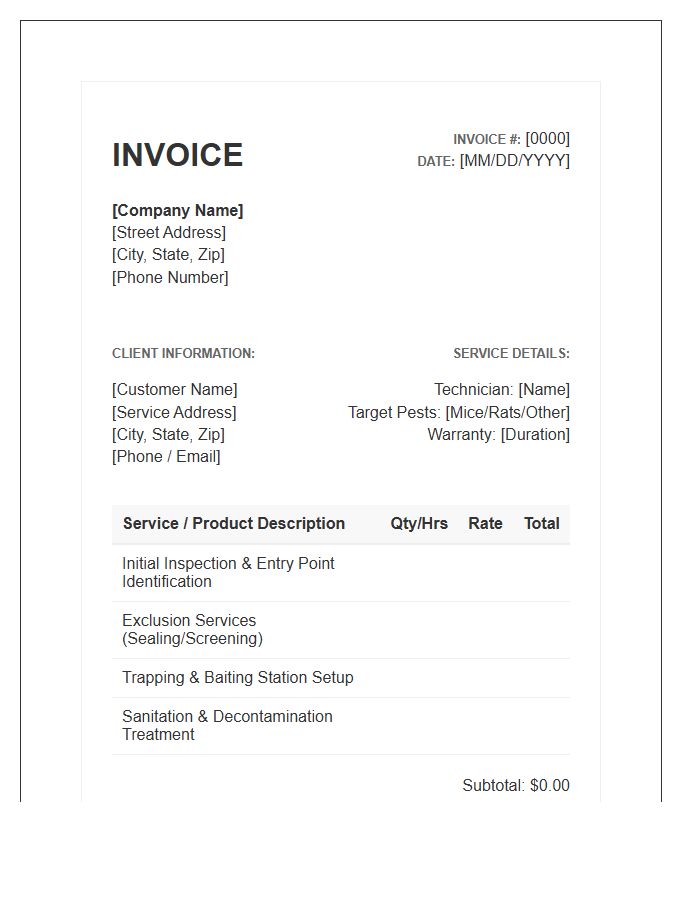 Rodent Control Service Invoice Template