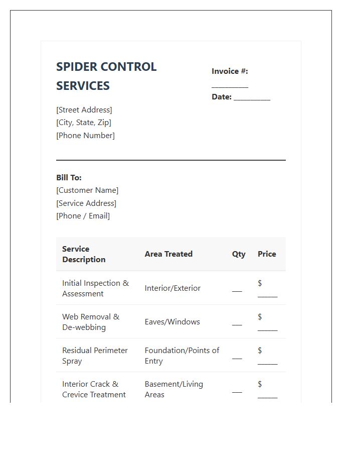 Spider Control Service Invoice Template