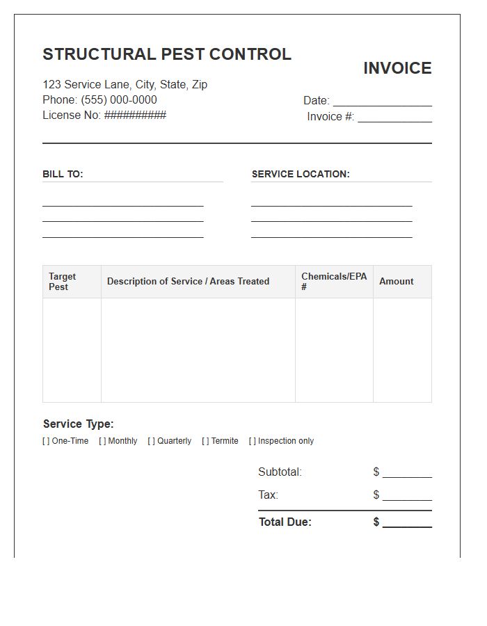 Structural Pest Control Service Invoice Template