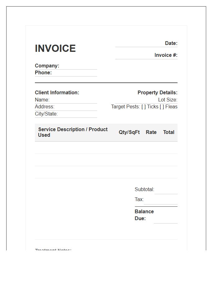 Tick And Flea Service Invoice Template