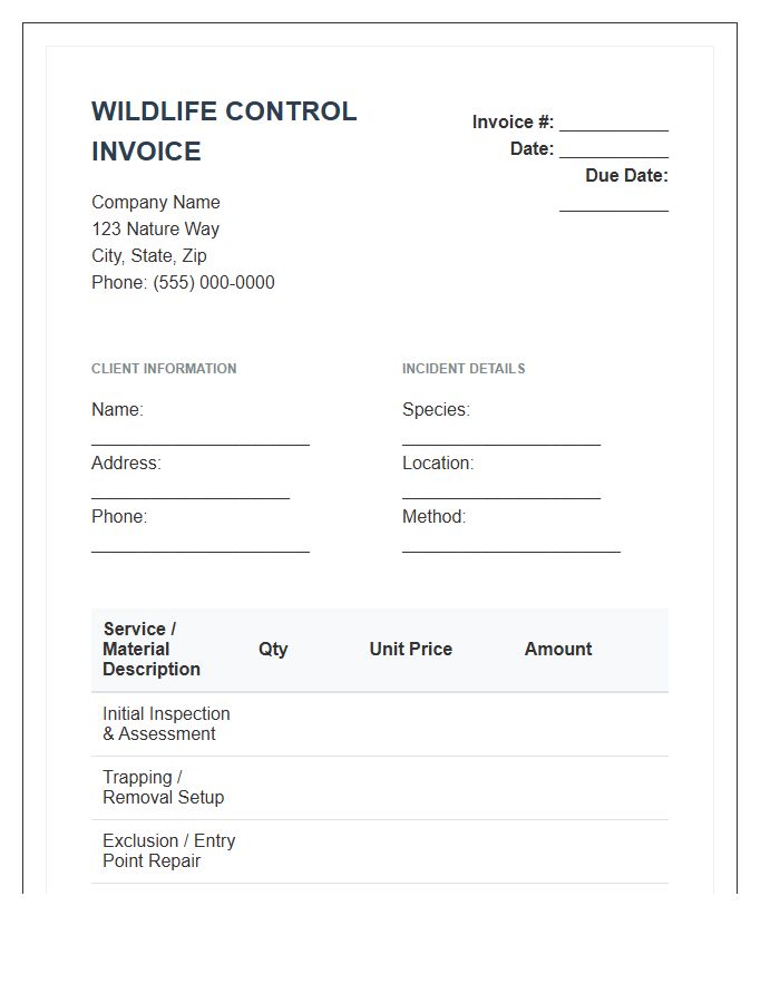 Wildlife Control Service Invoice Template