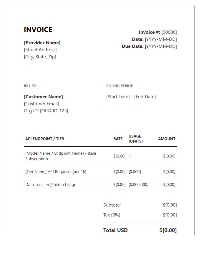 API Usage Tier Billing Invoice Template