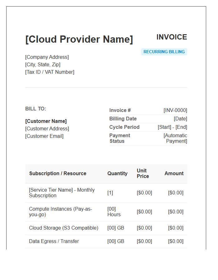 Automated Recurring Cloud Billing Invoice Template