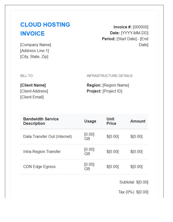 Bandwidth Usage Cloud Hosting Invoice Template