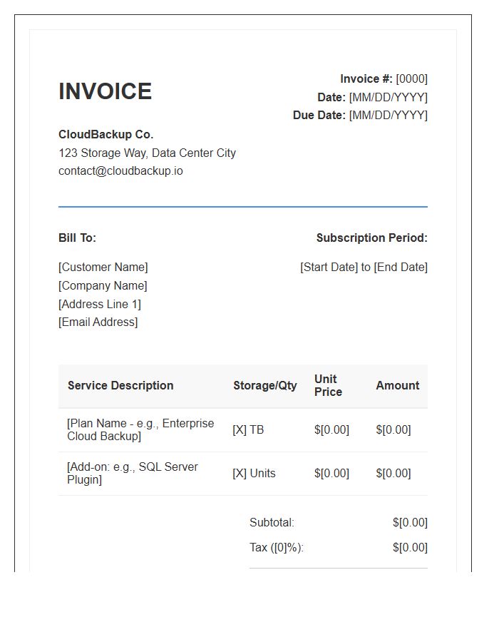 Cloud Backup Service Subscription Invoice Template
