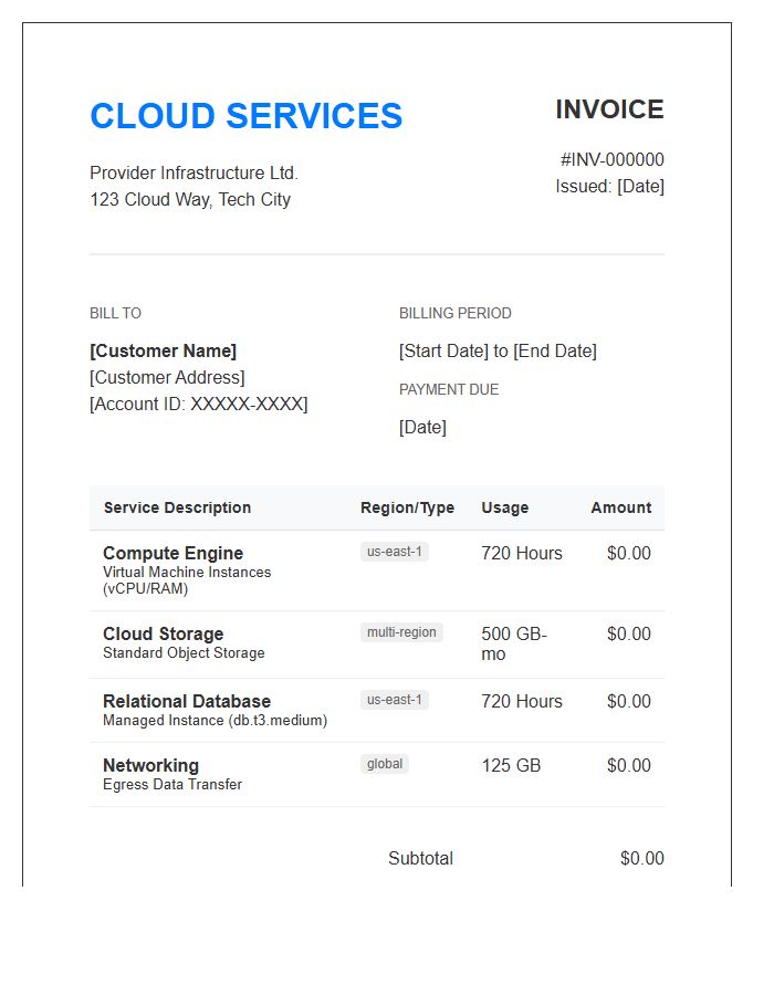Cloud Platform Usage Fee Invoice Template