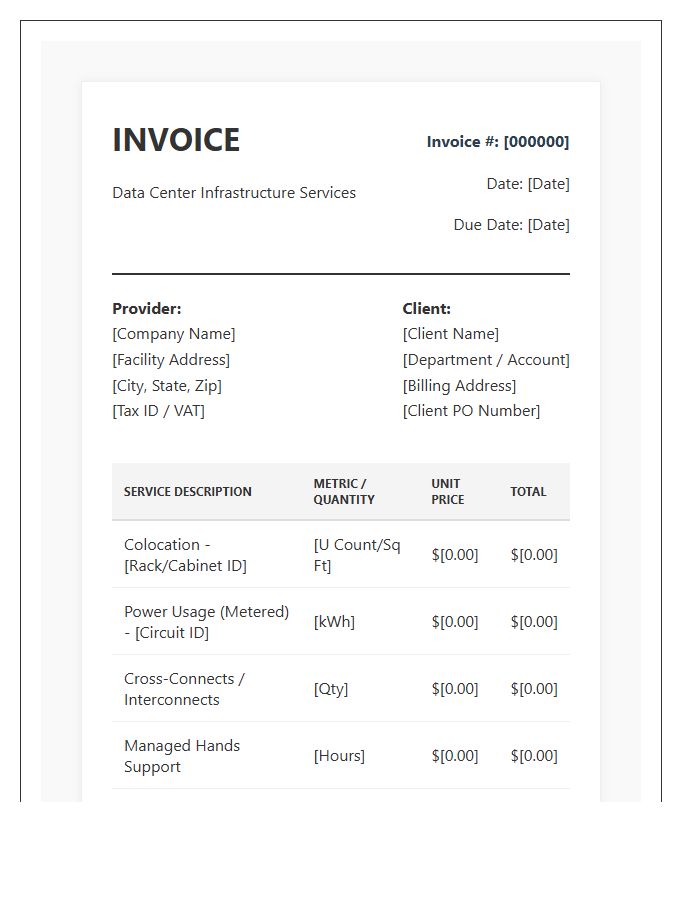 Data Center Infrastructure Billing Invoice Template