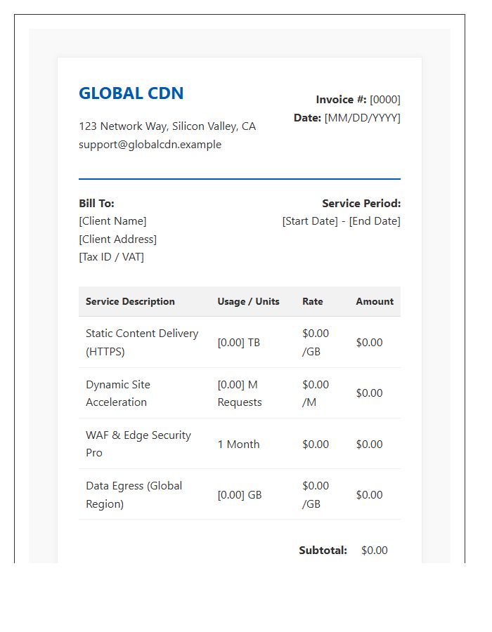 Global Content Delivery Network Invoice Template