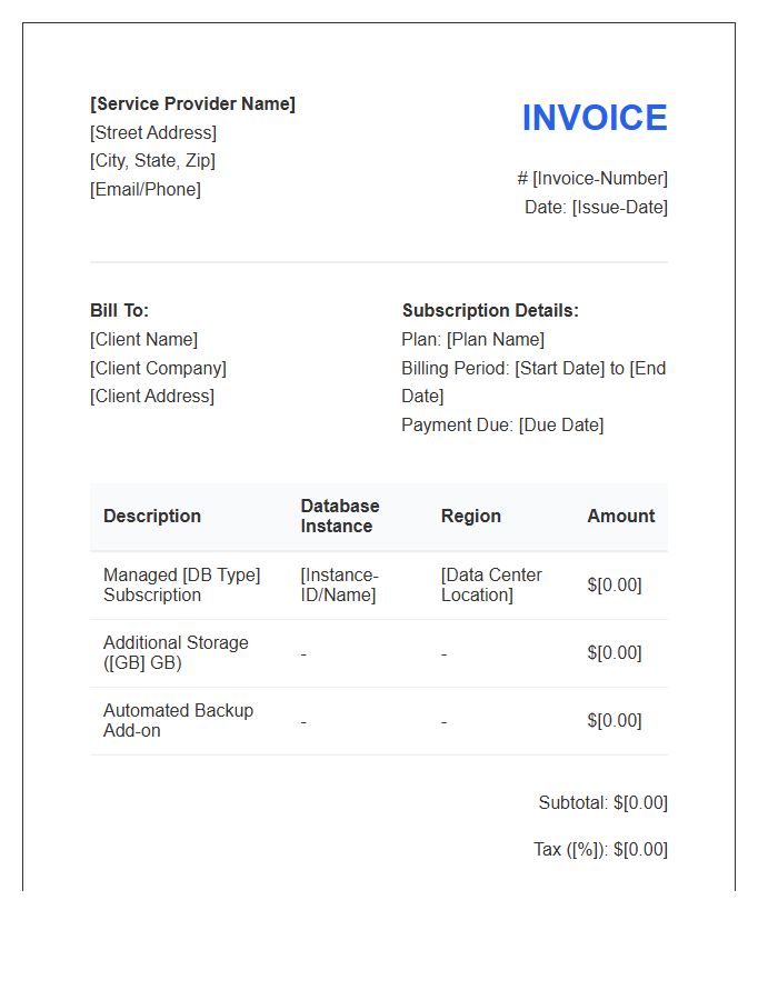 Managed Database Hosting Subscription Invoice Template