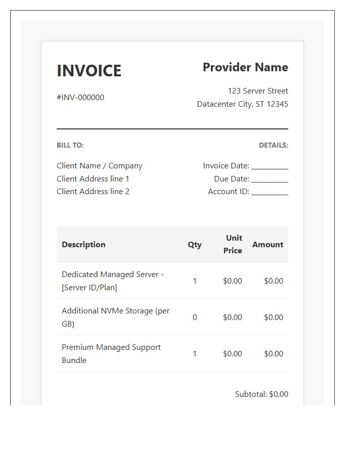 Managed Server Hosting Billing Invoice Template