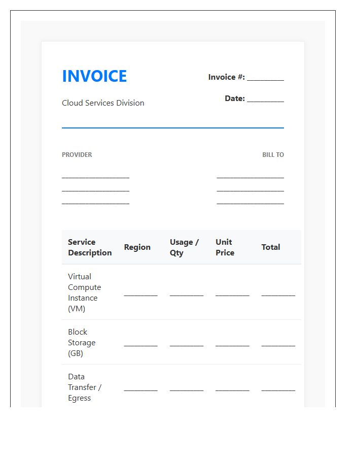 Monthly Cloud Hosting Service Invoice Template