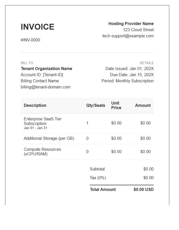 Multi Tenant Hosting Subscription Invoice Template