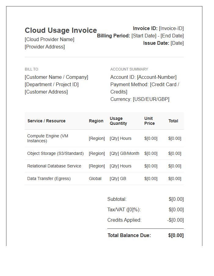 Public Cloud Resource Usage Invoice Template