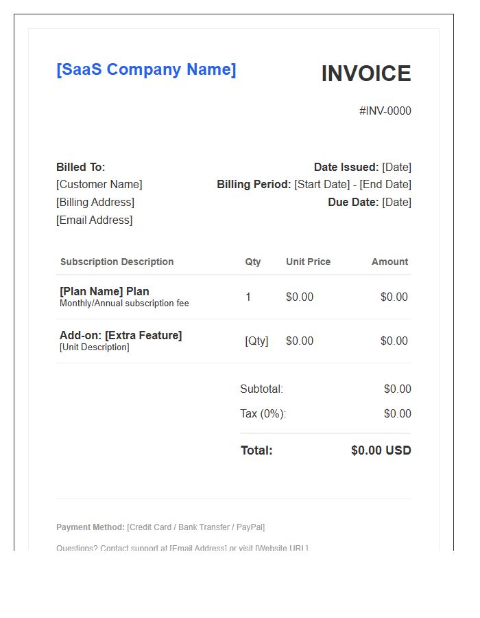 Software As A Service Subscription Invoice Template