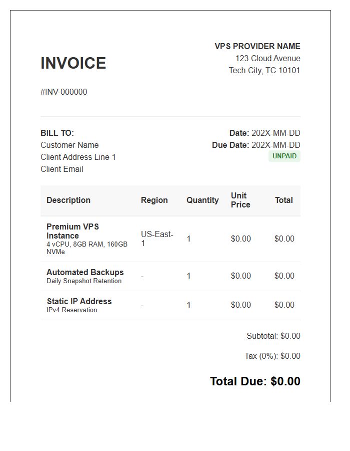 Virtual Private Server Billing Invoice Template