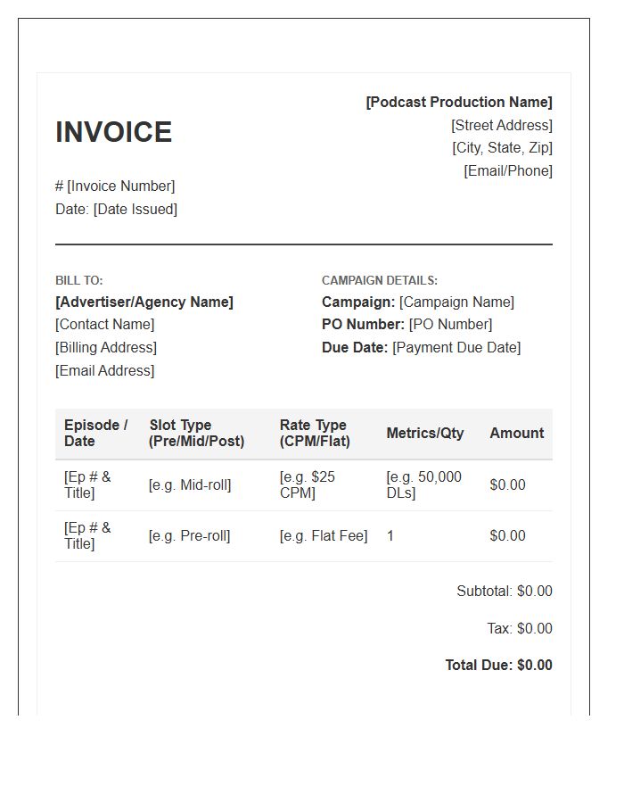 Podcast Ad Slot Placement Invoice Template