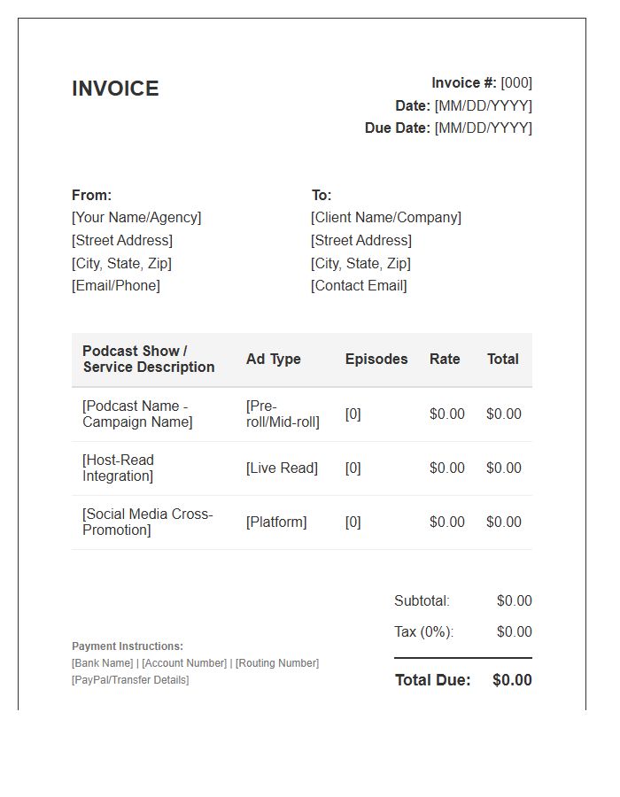 Podcast Influence Marketing Service Invoice Template