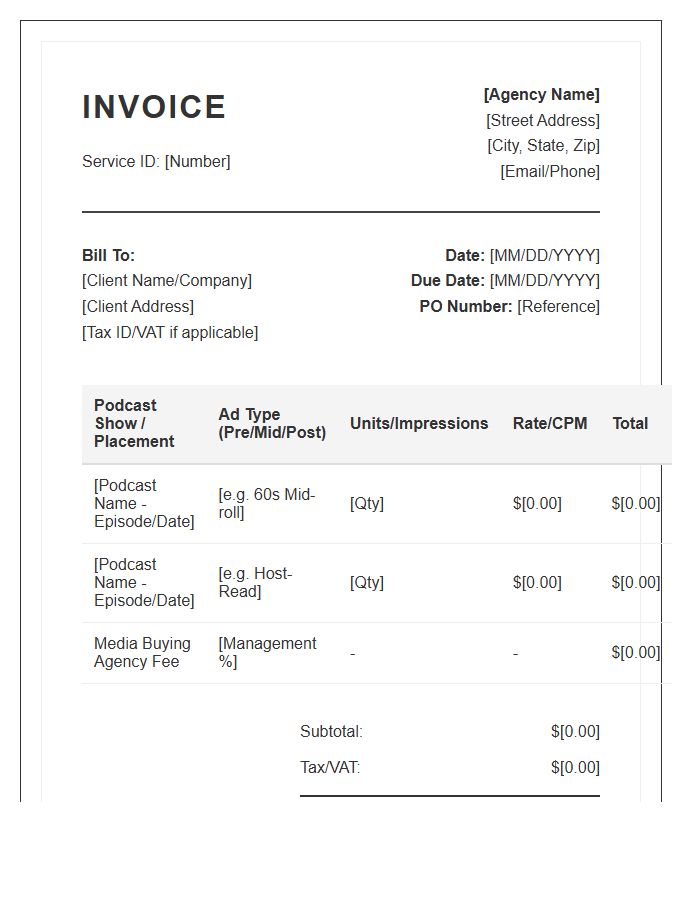 Podcast Media Buying Service Invoice Template