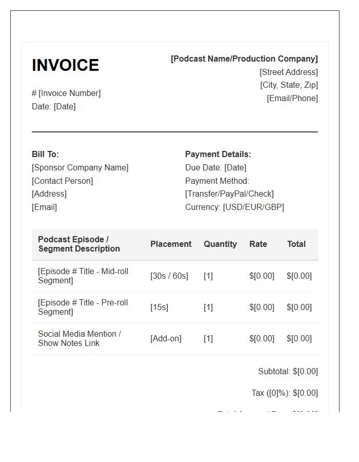 Podcast Segment Sponsorship Service Invoice Template